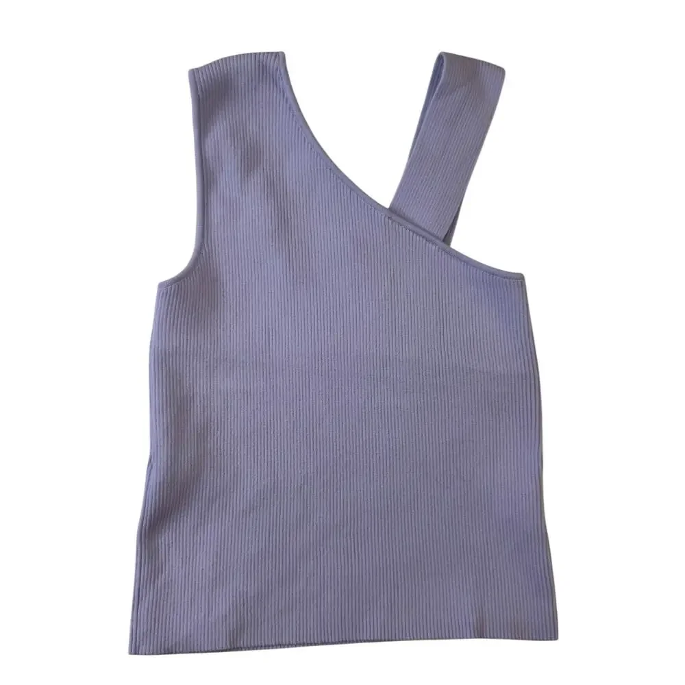 DSTLD Asymmetrical Ribbed Knit Tank Top Lilac Purple Lavender Women’s Medium - Picture 4 of 13